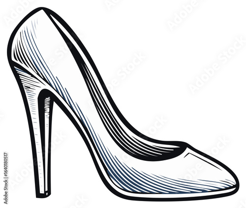 Elegant high heel shoe with a pointed toe and stiletto heel in a sketched style