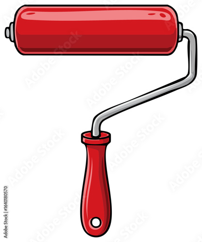 Illustration of Red Paint Roller with Handle for Home Improvement Projects