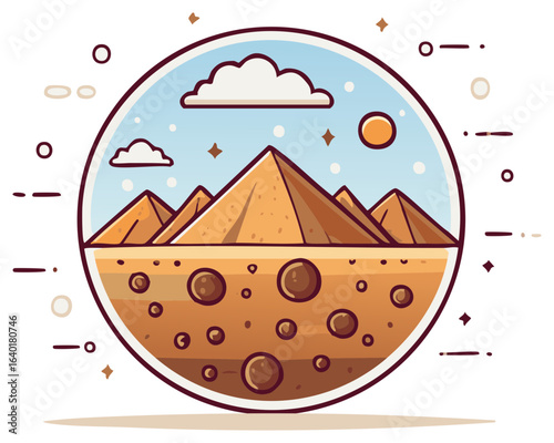 Illustration of Pyramids in a Circle with Sun and Sky Concept Design