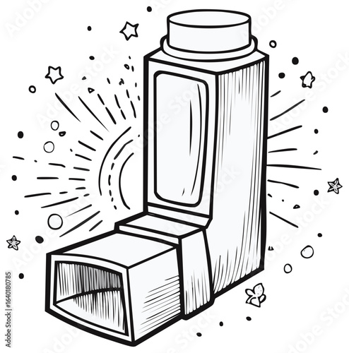 Asthma Inhaler With Stars and Rays Drawing