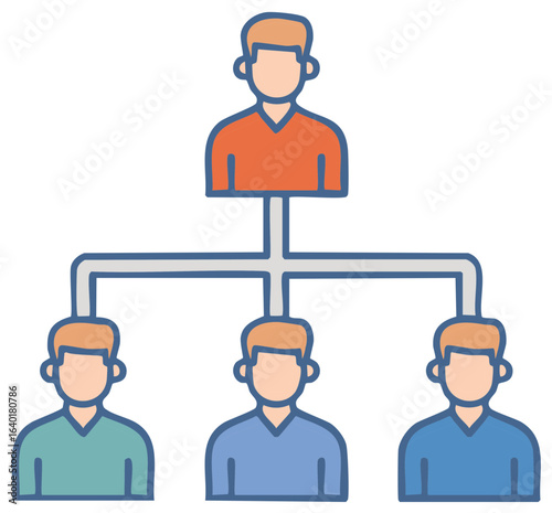 Simplified Organization Chart with a Leader and Team Members, Business Concept