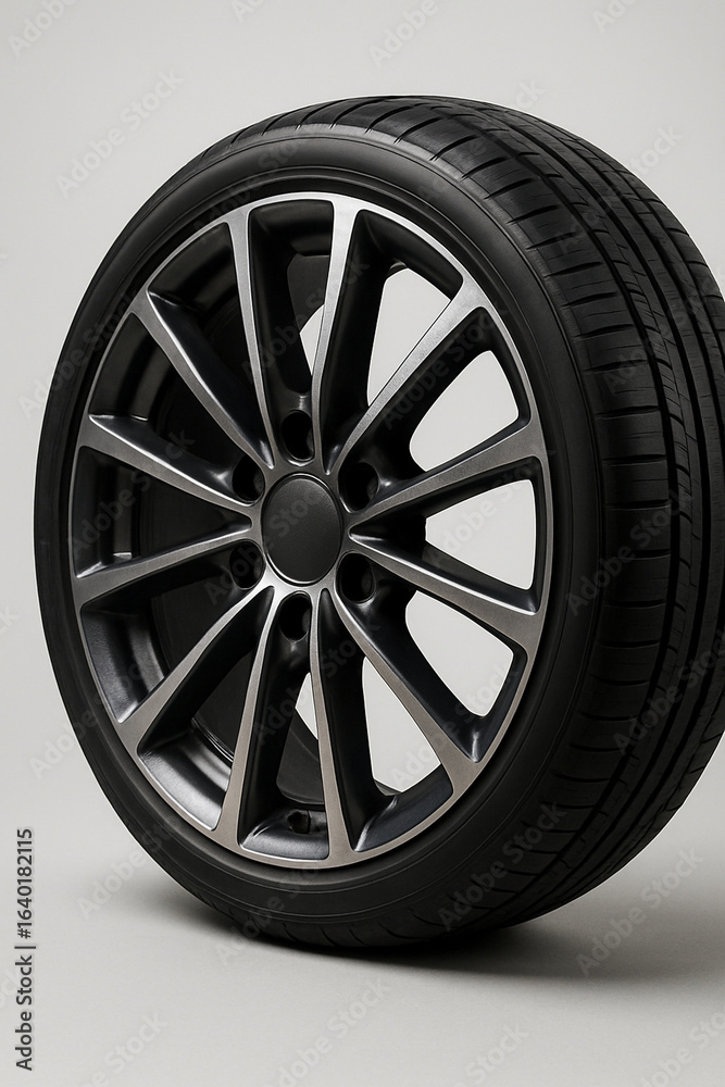 Obraz premium AI-generated close-up of a modern alloy car wheel