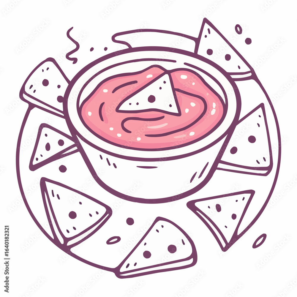 Obraz premium Beetroot hummus served with tortilla chips on white background 