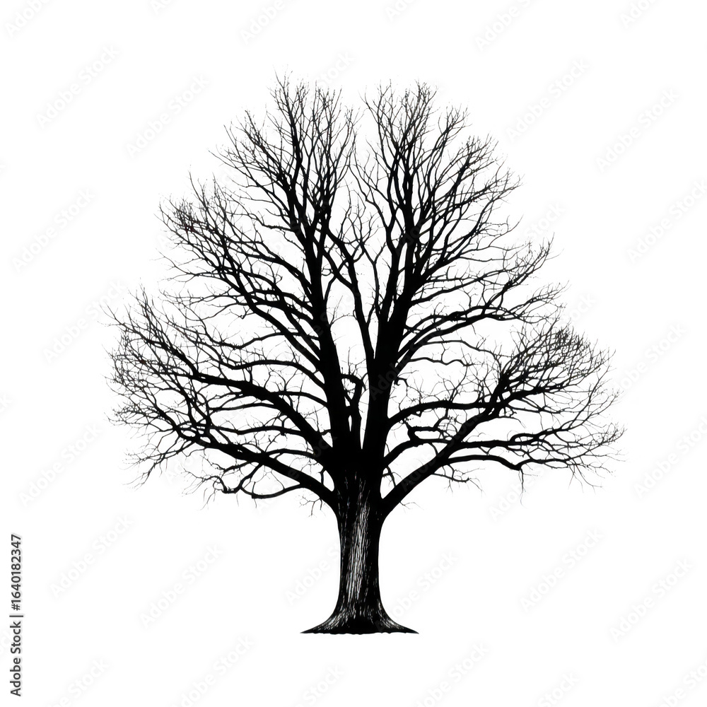 Fototapeta premium Detailed sketch of a mature deciduous tree isolated on transparent background