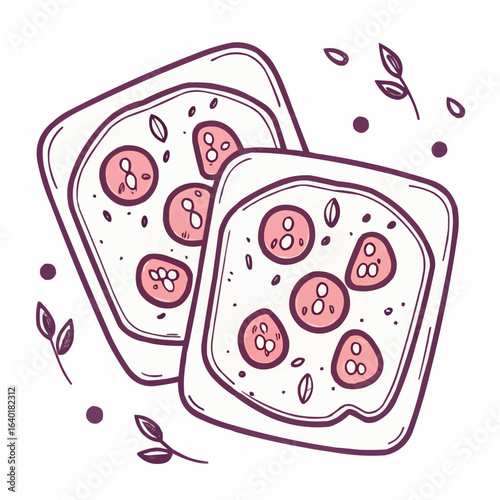 Avocado toast with cherry tomatoes in minimalist flat design  