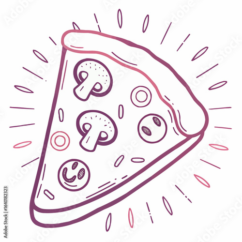 Vegetarian pizza slice with mushrooms and smiley faces design  
