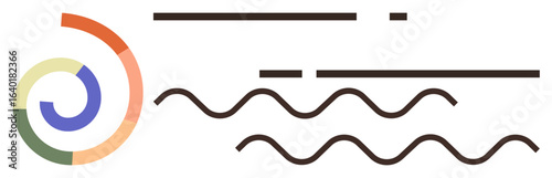 Spiral shape in warm tones with parallel lines and wave patterns. Ideal for innovation, balance, creativity, flow, design thinking, communication, and organization. A simple flat metaphor