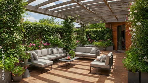 A beautiful modern patio with comfortable lounge furniture