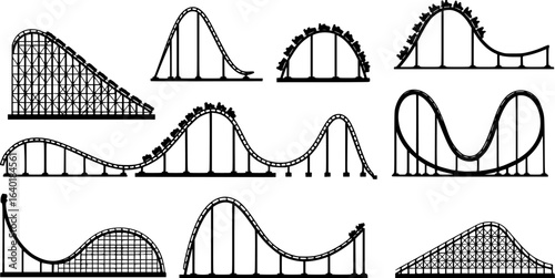 Rollercoaster silhouette vector. Rollercoaster Black flat icon illustration
