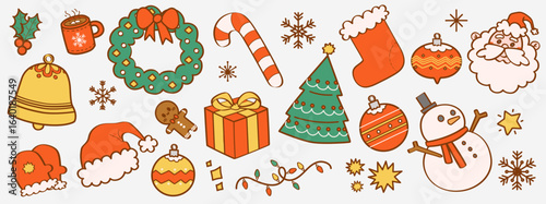 Set de ilustraciones decorativas dibujadas a mano de elementos de navidad. Vector