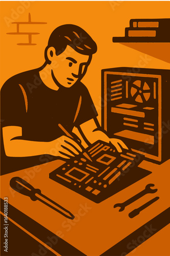 Illustration pc assembly vector minimalism Vector illustration minimalism