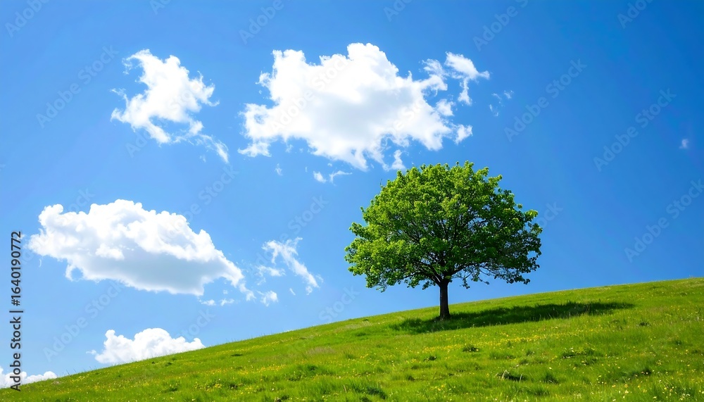 Obraz premium A lone tree on a grassy hill under a clear sky