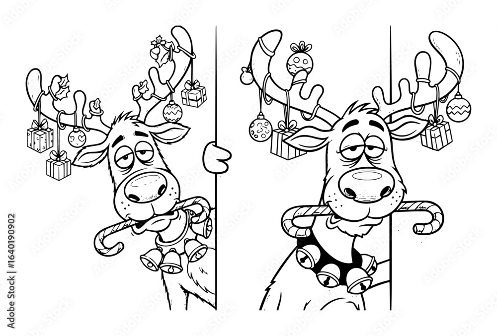 Fototapeta premium funny christmas reindeer peeking out vector cartoon