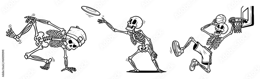 Fototapeta premium set of cartoon skeletons playing sports vector illustration