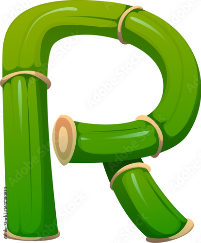 Asian nature bamboo plant font letter R. Tropical forest tree branch typeface letter, Asian jungle bamboo isolated cartoon vector type symbol. Japan forest plant kids ABC typeset sign
