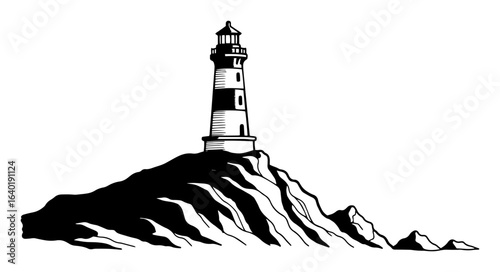 lighthouse on rocky cliff beacon coastal vector illustration