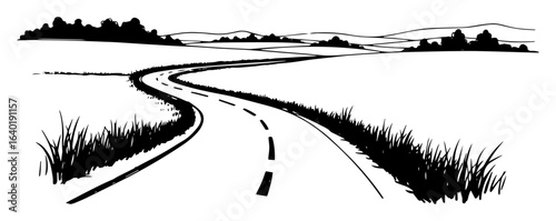 country road landscape sketch vector illustration