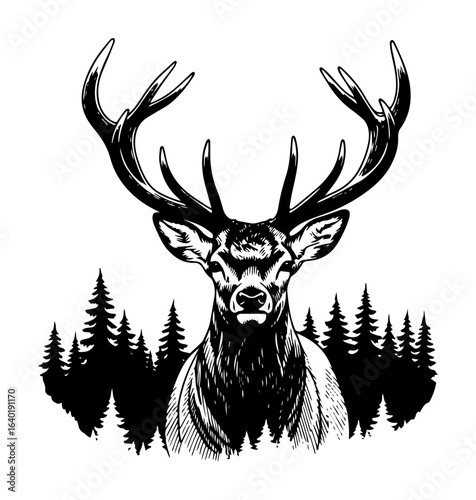 deer head in the forest vintage hunting logo vector
