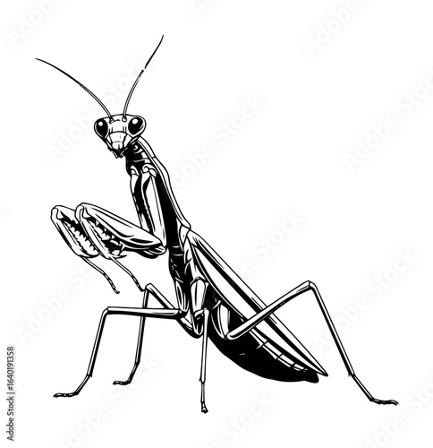 praying mantis insect side view vector illustration