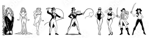 female superheroes collection dynamic action poses vector set