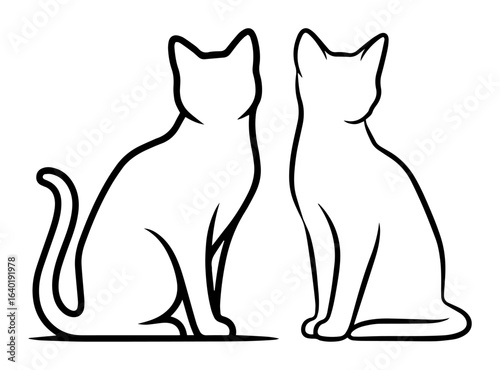 two cats sitting together simple vector logo