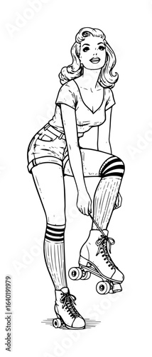 pinup girl on roller skates retro vector illustration