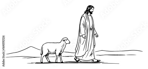 jesus the good shepherd with lamb vector illustration