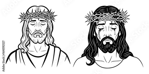 jesus christ with crown of thorns vector portrait