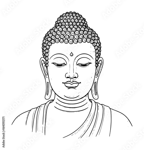 buddha serene face portrait line art