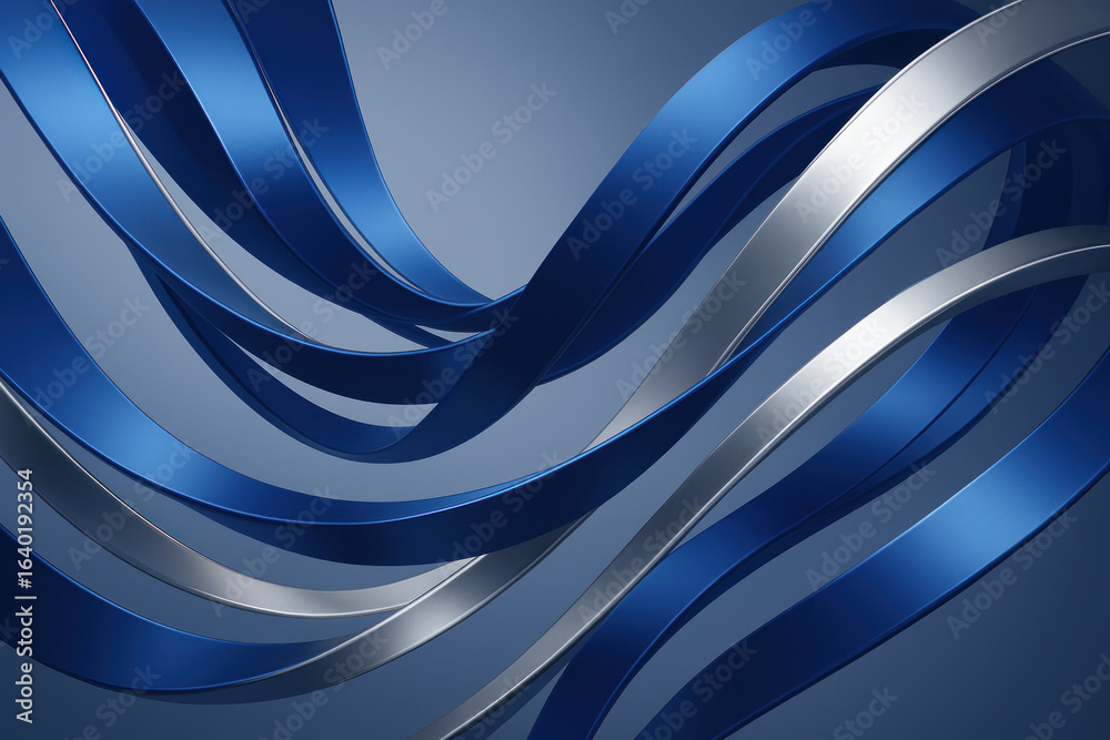 Obraz premium Abstract Blue and Silver Ribbons Illustration