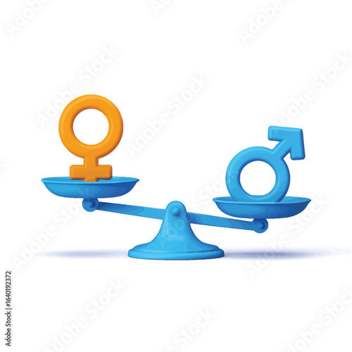 Gender equality on a balanced scale with male and female symbols
