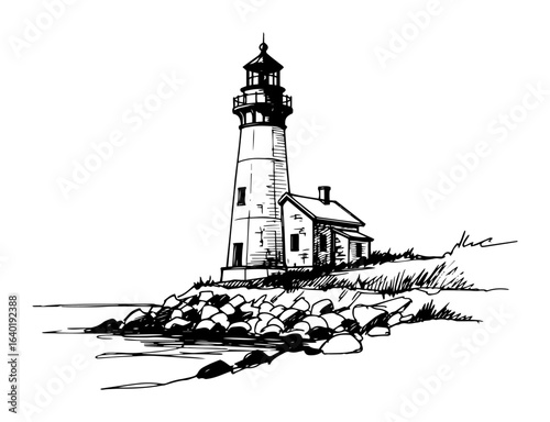 lighthouse on rocky coast nautical marine sketch vector black illustration shape for laser cutting and engraving