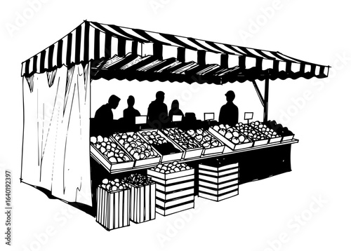 farmers market stall with fruit vector sketch