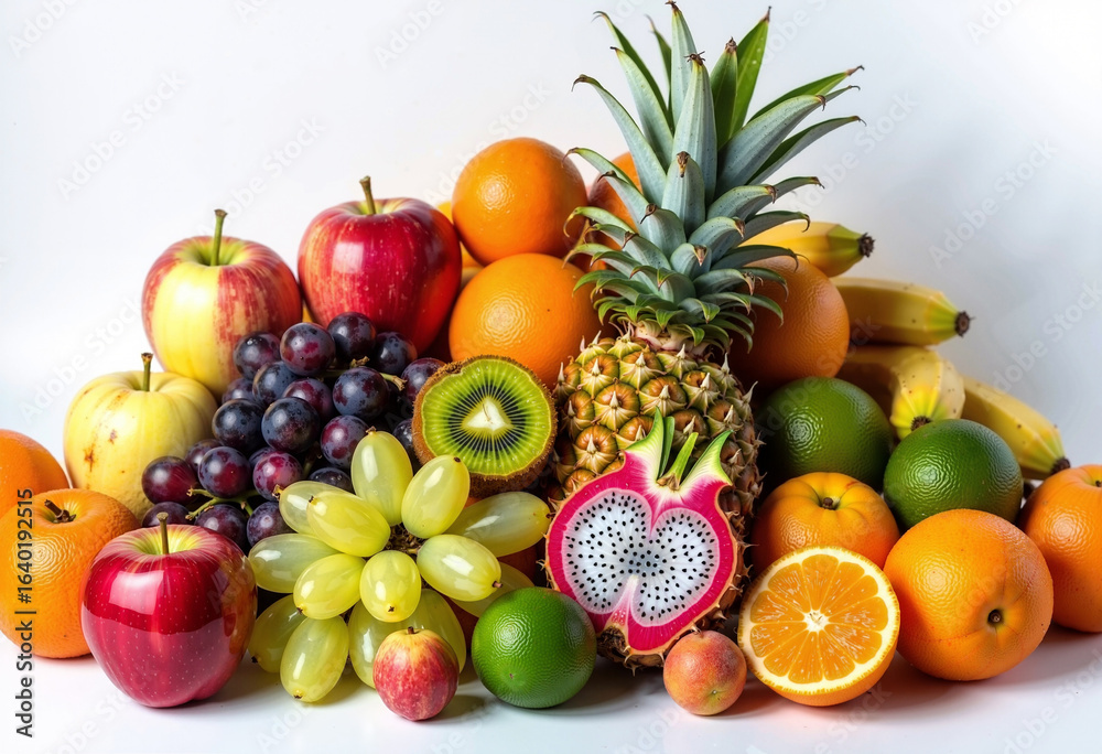 Fresh fruit pile isolated white background Fresh fruit pile isolated white background