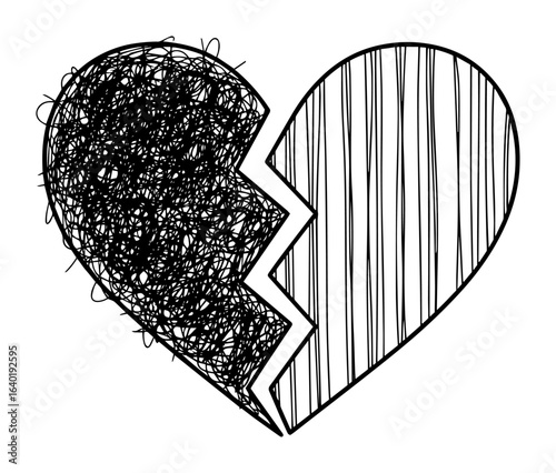 broken heart scribble sketch heartbreak symbol vector black illustration shape for laser cutting and engraving