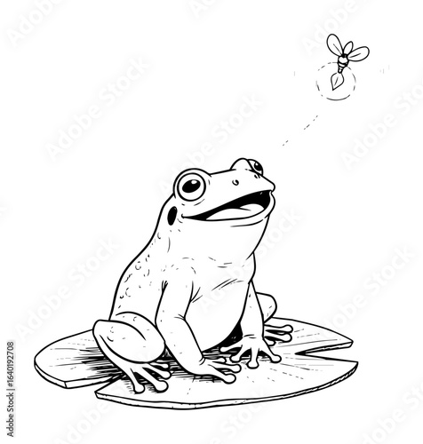 Foto cute frog on lily pad cartoon vector illustration