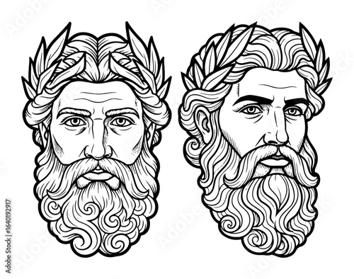 ancient greek god head with laurel wreath and beard zeus vector black illustration shape for laser cutting and engraving