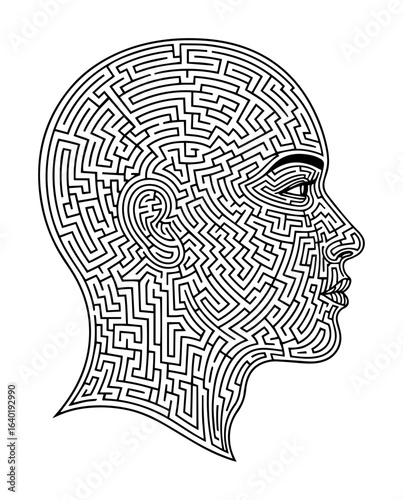 human head silhouette with maze inside psychology vector concept