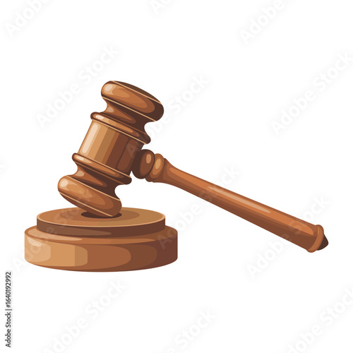 Wooden gavel and sounding block on white background