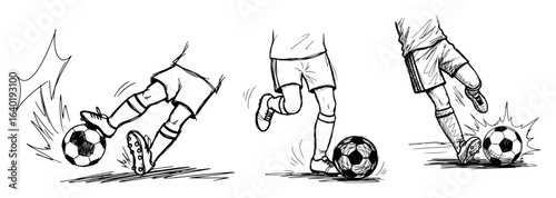 soccer dribbling action with players legs sketch