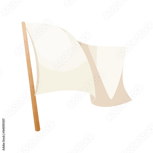 Waving white flag on wooden pole symbolizing surrender or peace