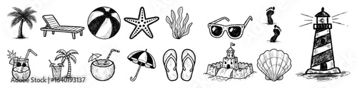 summer holiday doodle icons collection