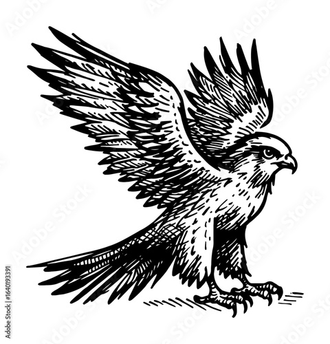 hawk falcon bird of prey sketch hand drawn vector illustration