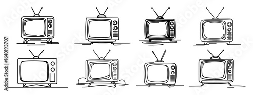 retro television set vintage tv doodle collection vector black illustration shape for laser cutting and engraving