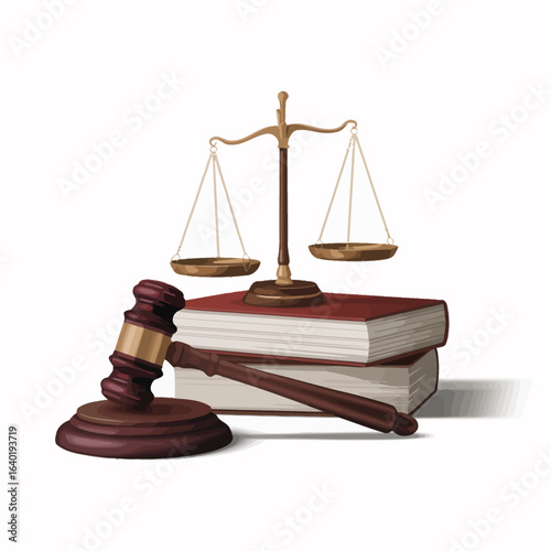Justice scales and gavel on law books representing legal system
