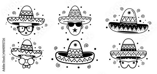 cute cinco de mayo skulls in sombrero hats vector set