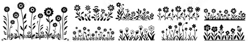 wildflower silhouette border vector set
