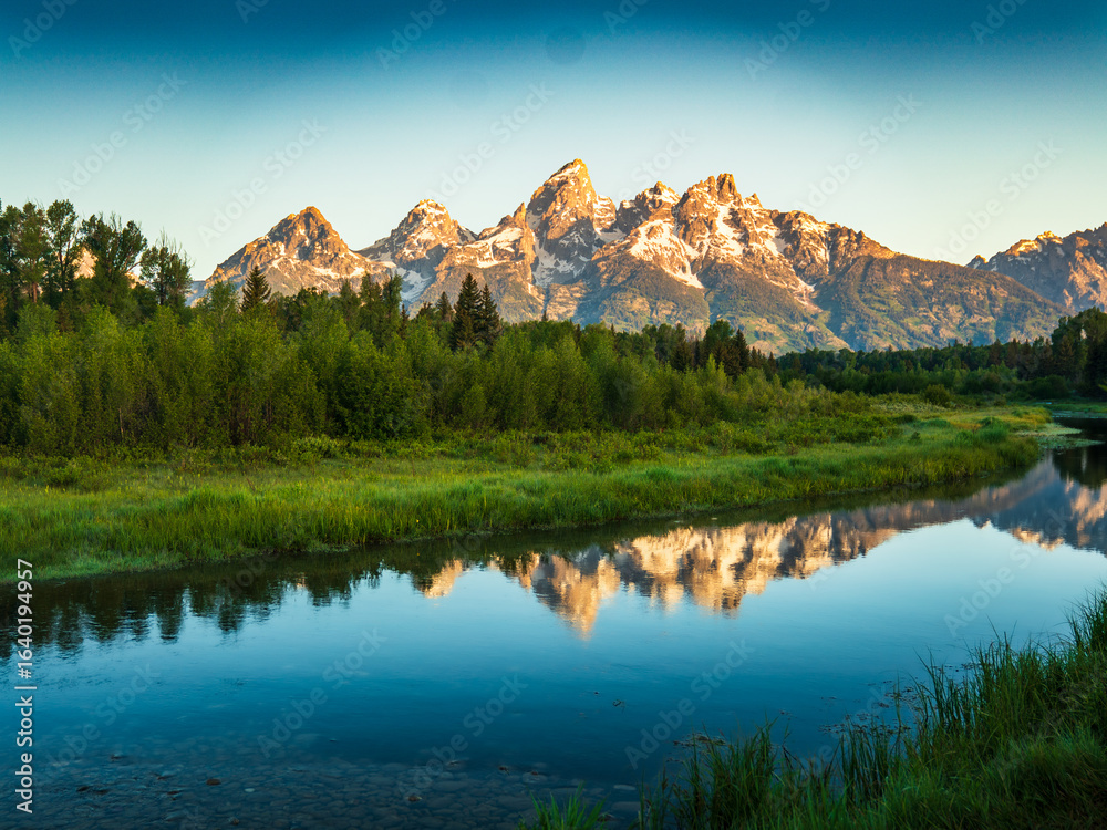 Fototapeta premium Reflection at schwabacher landing Grand Teton National Park