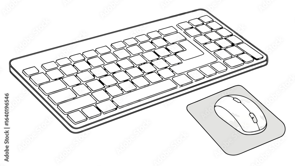 Illustration of a computer keyboard with multiple keys and a mouse on a mousepad beside it vreated with genrated ai Illustration of a computer keyboard with multiple keys and a mouse on a mousepad beside it vreated with genrated ai
