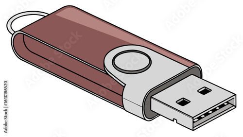 Illustration of a brown and silver usb flash drive with a loop attached to the top corner of it vreated with genrated ai